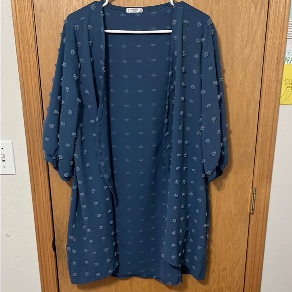 Blue Textured Kimono Cardigan